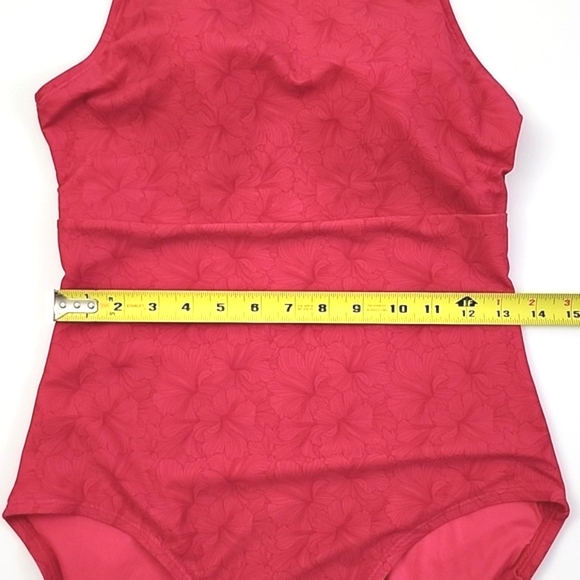 ROOTS Women's One Piece Pink Swimsuit  Floral Print High Neck High Back Sz 10 - Picture 14 of 16